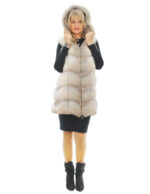 Sleeveless fox fur vest 44 white gradient V processing with hood and suede zip closure - Image 4