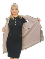 Sleeveless fox fur vest 44 white gradient V processing with hood and suede zip closure - Image 6