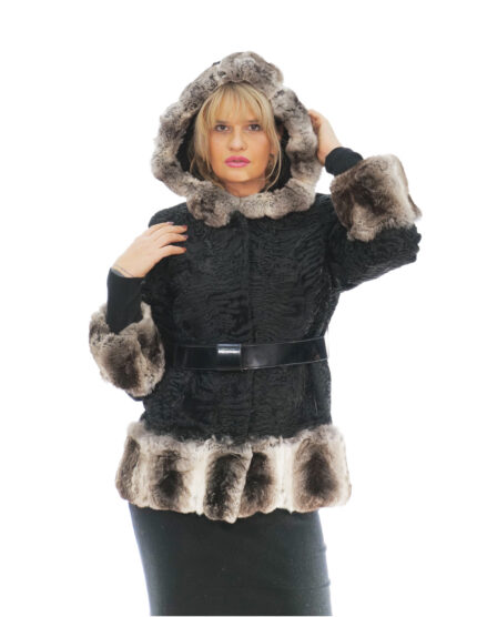 Giacca second life persiano e chinchilla 48 con tasche esterne chiusura ganci manica 3/4