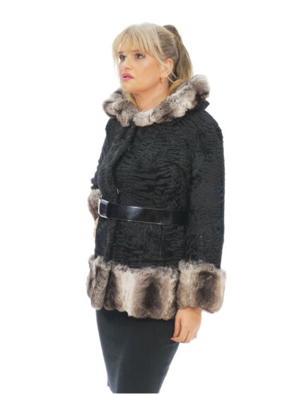 Giacca second life persiano e chinchilla 48 con tasche esterne chiusura ganci manica 3/4