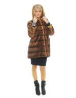 Cappotto 82 cm gold sfumato nero 48 visone orizzontale cappuccio manica lunga chiusura ganci