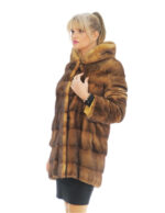 Cappotto 82 cm gold sfumato nero 48 visone orizzontale cappuccio manica lunga chiusura ganci
