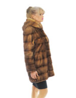 Cappotto 82 cm gold sfumato nero 48 visone orizzontale cappuccio manica lunga chiusura ganci