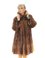 Nerzjacke Vollleder 100 cm Demi Buff 3/4 Ärmel Italienischer Kragen Second Life Schlitze unten