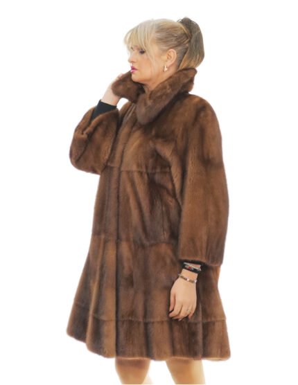 Giacca visone pelle intera 100 cm demi buff manica 3/4 collo italiano second life spacchi al fondo