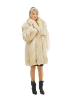 Cappotto in pelliccia di volpe beige con sfumature sul nero 50 manica lunga collo sciallato