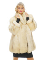 Cappotto in pelliccia di volpe beige con sfumature sul nero 50 manica lunga collo sciallato