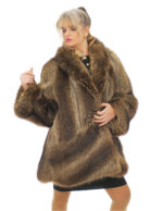 Cappotto in pelliccia di marmotta molto voluminoso marrone 56 con collo sciallato e bottone decorativo