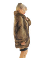 Cappotto in pelliccia di marmotta molto voluminoso marrone 56 con collo sciallato e bottone decorativo