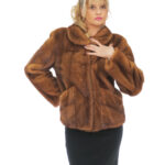 Giacca visone gold 50 pelle intera tasche a boccale collo tondo manica lunga verticale