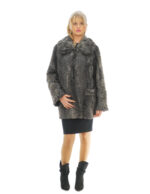 Cappotto in pelliccia di persiano 56 grigio con martin gala dietro manica lunga collo tondo