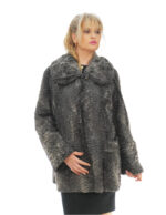 Cappotto in pelliccia di persiano 56 grigio con martin gala dietro manica lunga collo tondo