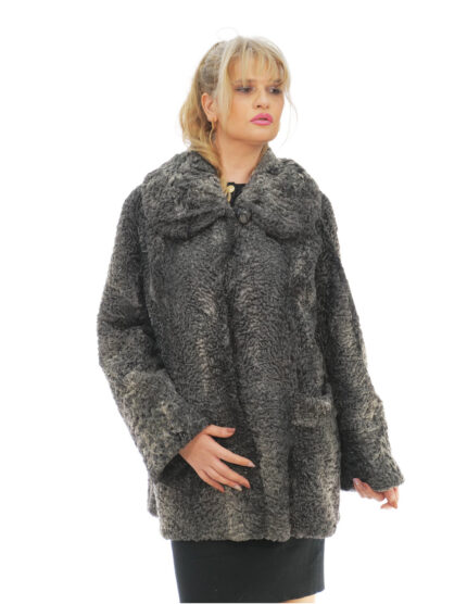 Cappotto in pelliccia di persiano 56 grigio con martin gala dietro manica lunga collo tondo