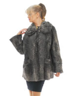 Cappotto in pelliccia di persiano 56 grigio con martin gala dietro manica lunga collo tondo