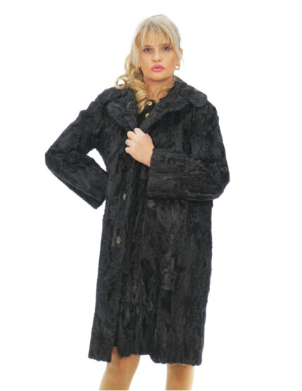 Cappotto persiano second life petto e bavero 52 nero manica lunga chiusura ganci tasche esterne