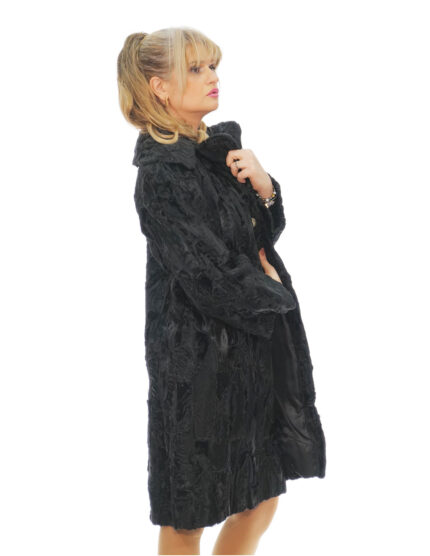 Cappotto persiano second life petto e bavero 52 nero manica lunga chiusura ganci tasche esterne
