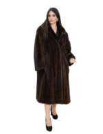 Cappotto demi scuro visone 56 modello ruota a campana con manica lunga e sciallato