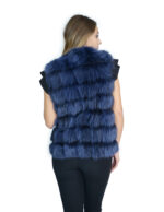 Short Vest 46 in Bright Blue Fox Fur Collarless Closure Hooks and Leather Black Carry - Image 5