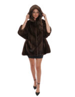 Mantella demi buff visone 50/56 con lavorazione a V a pelle intera con cappuccio