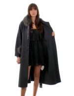 Cappotto cashmere e lana grigio antracite 46 collo e tasche con pelliccia di volpe staccabile lungo 116 centimetri