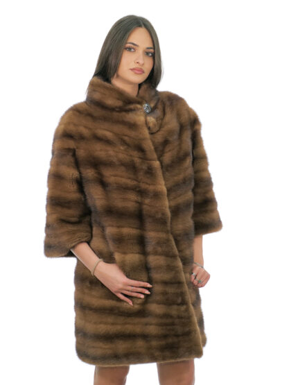 92 centimetri cappotto visone orizzontale second life con manica 3/4 48 collo cratere