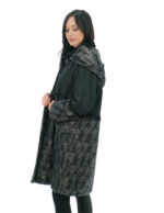 Cappotto severi darling 48 in lana con rifiniture in pelliccia nero con cappuccio staccabile e manica lunga
