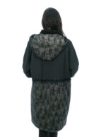 Cappotto severi darling 48 in lana con rifiniture in pelliccia nero con cappuccio staccabile e manica lunga