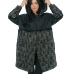 Cappotto severi darling 48 in lana con rifiniture in pelliccia nero con cappuccio staccabile e manica lunga