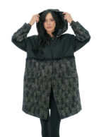 Cappotto severi darling 48 in lana con rifiniture in pelliccia nero con cappuccio staccabile e manica lunga