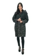 Cappotto severi darling 48 in lana con rifiniture in pelliccia nero con cappuccio staccabile e manica lunga