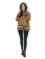 Cappotto pelliccia visone con bordo polsi e fondo rex 44 gold cappuccio foderato pelliccia tasche esterne