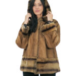 Cappotto pelliccia visone con bordo polsi e fondo rex 44 gold cappuccio foderato pelliccia tasche esterne