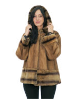 Cappotto pelliccia visone con bordo polsi e fondo rex 44 gold cappuccio foderato pelliccia tasche esterne