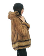Cappotto pelliccia visone con bordo polsi e fondo rex 44 gold cappuccio foderato pelliccia tasche esterne