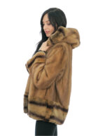 Cappotto pelliccia visone con bordo polsi e fondo rex 44 gold cappuccio foderato pelliccia tasche esterne