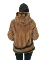 Cappotto pelliccia visone con bordo polsi e fondo rex 44 gold cappuccio foderato pelliccia tasche esterne