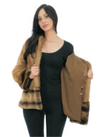 Cappotto pelliccia visone con bordo polsi e fondo rex 44 gold cappuccio foderato pelliccia tasche esterne
