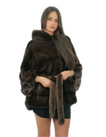 Nerz Cape Full Skins horizontal gestrickt 48-56 demi Dreiviertelärmel pelzgefütterte Kapuze – Bild 2