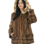 Cappotto verticale e orizzontale visone con pelliccia di rex 50 demi cappuccio bordato manica lunga chiusura ganci