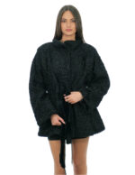 Cappotto in pelliccia di persiano 54 nero con cintura interna vita manica lunga e collo pistagna
