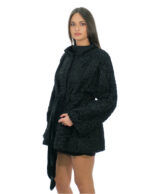Cappotto in pelliccia di persiano 54 nero con cintura interna vita manica lunga e collo pistagna