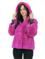 Fuchsia 48 горизонтальная норковая меховая куртка с капюшоном, норковые шкурки, длинные рукава, крючки