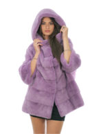 Mantella a manica lunga glicine viola 48-56 con coppia lavorazione manica pelle intera e orizzontale cappuccio