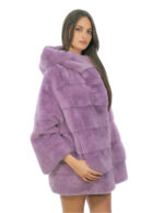 Mantella a manica lunga glicine viola 48-56 con coppia lavorazione manica pelle intera e orizzontale cappuccio