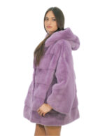 Mantella a manica lunga glicine viola 48-56 con coppia lavorazione manica pelle intera e orizzontale cappuccio