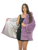 Mantella a manica lunga glicine viola 48-56 con coppia lavorazione manica pelle intera e orizzontale cappuccio