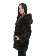 Cappotto mogano pelliccia visone orizzontale 42 cappuccio foderato pelli visone manica lunga tasche esterne