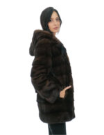 Cappotto mogano pelliccia visone orizzontale 42 cappuccio foderato pelli visone manica lunga tasche esterne