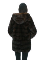 Cappotto mogano pelliccia visone orizzontale 42 cappuccio foderato pelli visone manica lunga tasche esterne