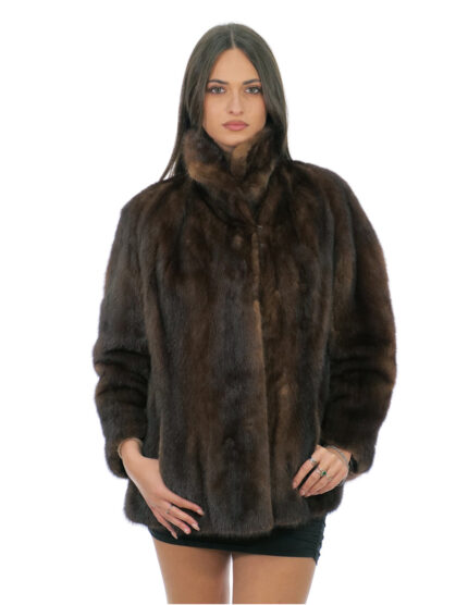 Giacca in pelliccia di visone a pelle intera demi buff 48 colletto coreano manica lunga chiusura ganci